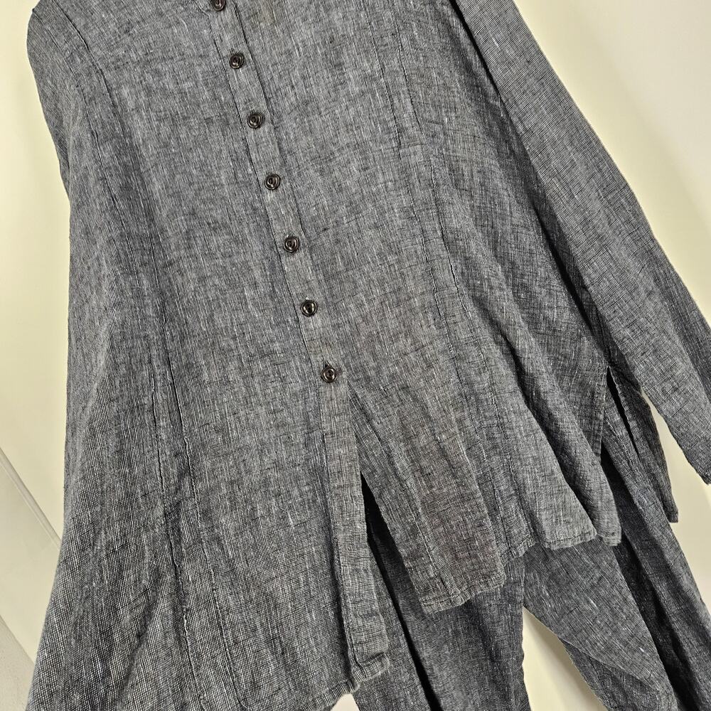 Flax Pants Set Blue Gray 100% Linen Button Down Lightweight Relaxed Fit 18-20 - Picture 4 of 8